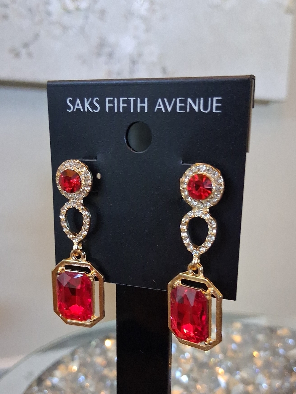 New Women's Red Crystal Drop Gold Statement Cocktail Earrings Jewelry - Picture 12 of 13